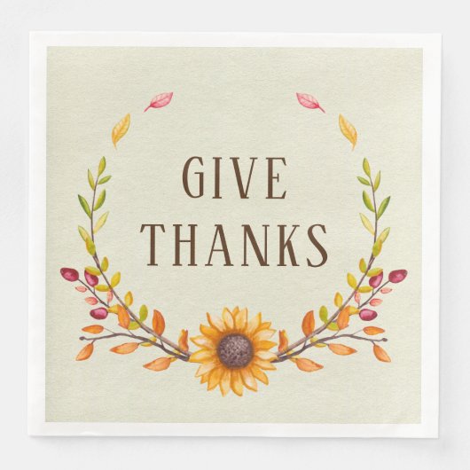 Rustic Boho Autumn Sonnenblume Vielen Dank Serviette (Vorderseite)
