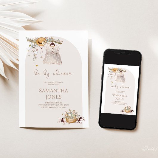 Rustic Boho Baby Shower Einladung