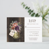 Rustic Boho Barn Wood Mason Jar Lila Floral UAWG RSVP Karte (Stehend Vorderseite)