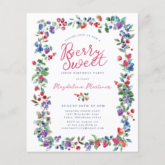 Rustic Boho Berry 100. Geburtstag Einladung (Vorderseite)