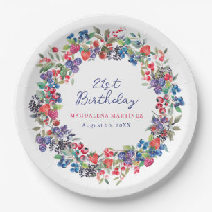 Rustic Boho Berry Sommer 21. Geburtstag Custom Pappteller