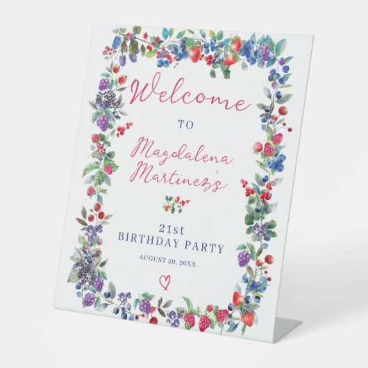 Rustic Boho Berry Sommer 21. Geburtstag Willkommen Sockelschild (Vorderseite)