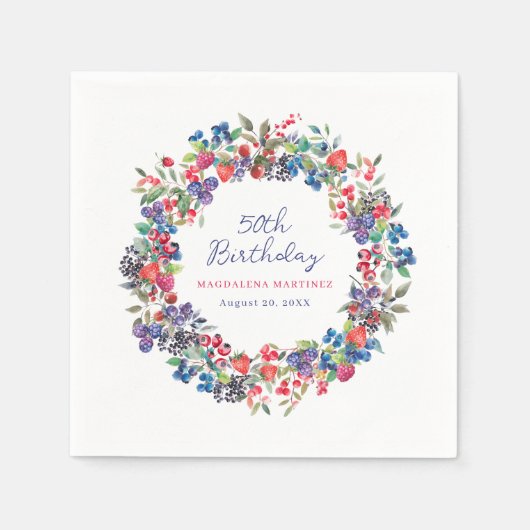 Rustic Boho Berry Sommer 50. Geburtstag Serviette (Vorderseite)