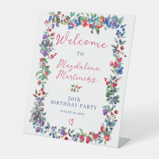 Rustic Boho Berry Sommer 50. Geburtstag Willkommen Sockelschild (Vorderseite)