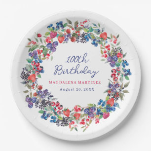 Rustic Boho Berry Summer 100. Geburtstag Custom Pappteller