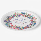 Rustic Boho Berry Summer 40. Geburtstag Custom Pappteller (Schrägansicht)