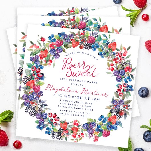 Rustic Boho Berry Sweet Summer 40. Geburtstag Einladung