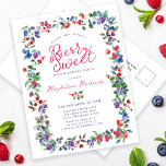 Rustic Boho Berry Sweet Summer 50. Einladung Postkarte<br><div class="desc">Pünktlich zum Sommer 2024 präsentiert sich unsere brandneue Summer Berry Bliss Kollektion. Rot, Weiß und Blau Patriotismus trifft rustikale Boho Chic. Erdbeeren, Himbeeren und Heidelbeeren auf weißem Hintergrund schaffen ein patriotisches Ambiente in diesem botanischen Beerenrahmen. Berry Sweet ist in einem spielerischen und lässigen roten Drehbuch geschrieben, das mit dem Namen...</div>
