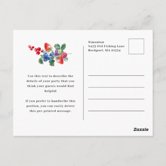 Rustic Boho Berry Sweet Summer 70. Einladung Postkarte (Rückseite)