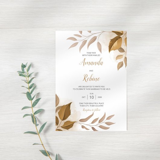 Rustic Boho Blätter Hochzeit Einladung