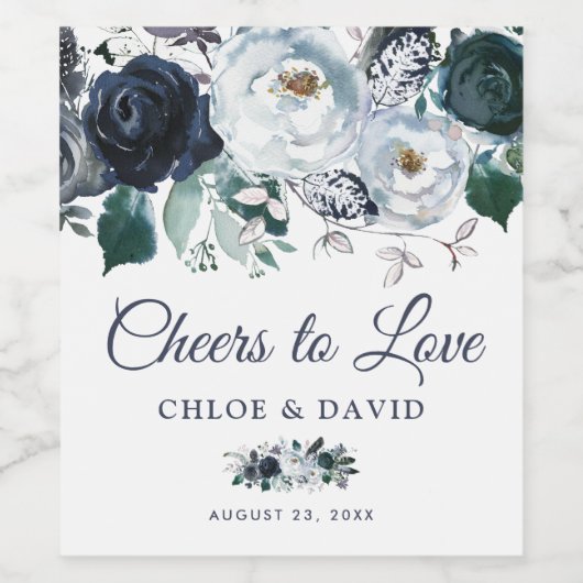 Rustic Boho Blue Floral jubelt Liebe Weinetikett (Einzelnes Label)