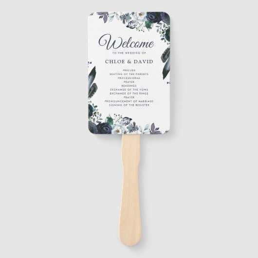 Rustic Boho Blue Floral Wedding Program Fächer (Vorderseite)