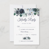 Rustic Boho Blue Floral Wedding RSVP mit Menü Karte (Vorderseite)