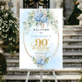 Rustic Boho Blue Hydrangeas 90th birthday welcome Poster
