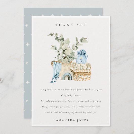 Rustic Boho Blue Kinderzimmer Foliage Boy Baby Dus Dankeskarte (Vorne/Hinten)