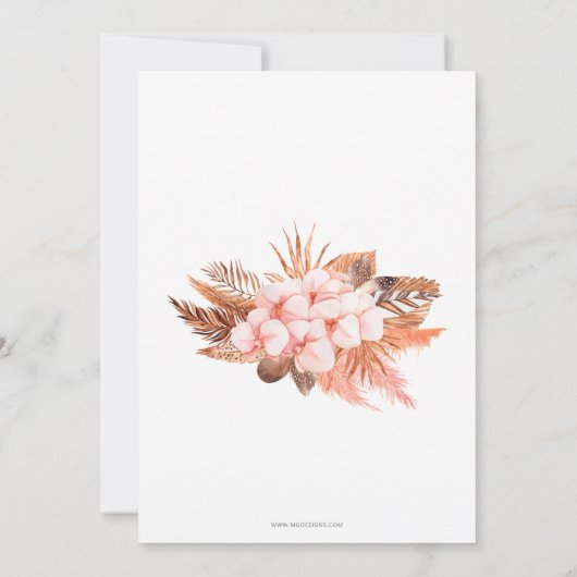 Rustic Boho Blush Pampas Grass Girl Baby Dusche Einladung (Rückseite)