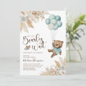 Rustic Boho Boy Bear Baby Dusche Einladung (Stehend Vorderseite)