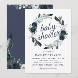 Rustic Boho Boy Blue Floral Baby Dusche Einladung