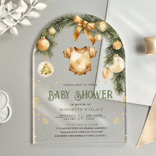 Rustic Boho Boy Winter Christmas Baby Dusche Acryleinladungen