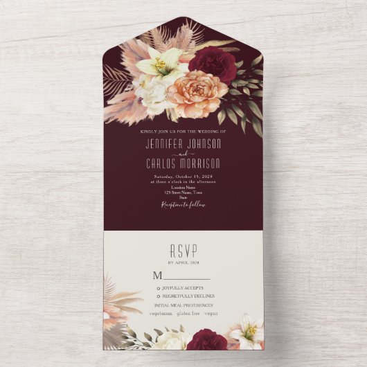 Rustic Boho Burgundy All-in-One-Einladung All In One Einladung (Innen Boden)
