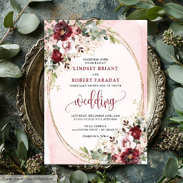 Rustic Boho Burgundy Blush Gold Floral Invitation Einladung