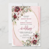 Rustic Boho Burgundy Blush Gold Floral Invitation Einladung (Vorderseite)