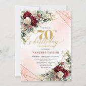 Rustic Boho Burgundy Floral 70th Birthday Invite Einladung (Vorderseite)