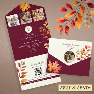 Rustic Boho Burgundy Hochzeit im Herbst All In One Einladung