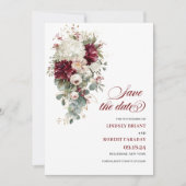 Rustic Boho Burgundy White Rose Save the Date Einladung (Vorderseite)
