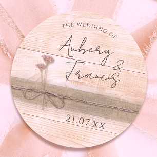 Rustic Boho Burlap Bloral Blush Wildblume Wedding Runder Aufkleber