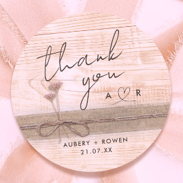 Rustic Boho Burlap Wood Blush Wildblume Vielen Dan Runder Aufkleber