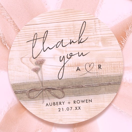 Rustic Boho Burlap Wood Blush Wildblume Vielen Dan Runder Aufkleber