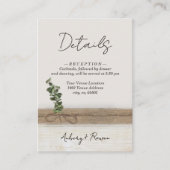 Rustic Boho Burlap Wood Eukalyptus Wedding Details Begleitkarte (Vorderseite)