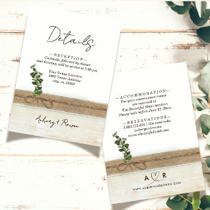 Rustic Boho Burlap Wood Eukalyptus Wedding Details Begleitkarte