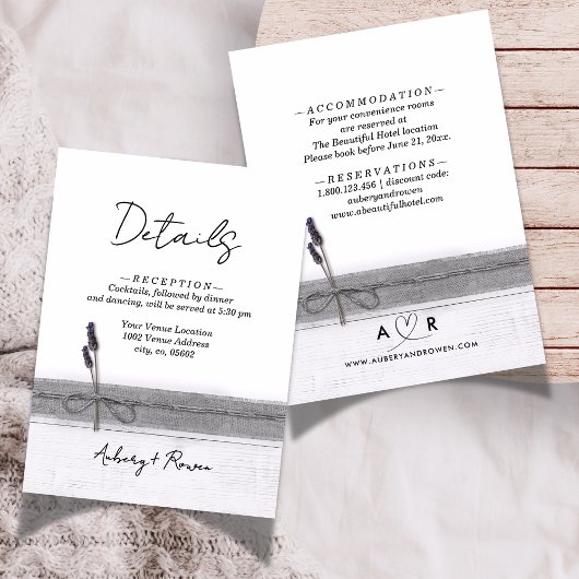 Rustic Boho Burlap Wood Lavender Wedding Details Begleitkarte