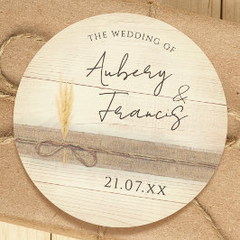 Rustic Boho Burlap Wood Pampass Grass Wedding Runder Aufkleber