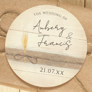 Rustic Boho Burlap Wood Pampass Grass Wedding Runder Aufkleber