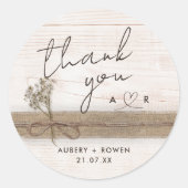 Rustic Boho Burlap Wood Wildblume Vielen Dank Runder Aufkleber (Vorderseite)
