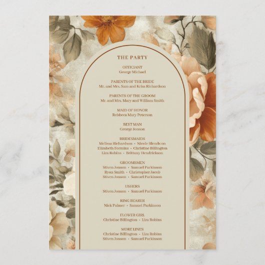 Rustic Boho Burnt Orange Ivory Olive Program Programm (Rückseite)
