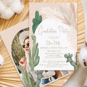 Rustic Boho cactus pampas arch Foto Abschluss Einladung