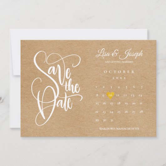 Rustic Boho Calendar Gold Liebe Herz Save The Date (Vorderseite)