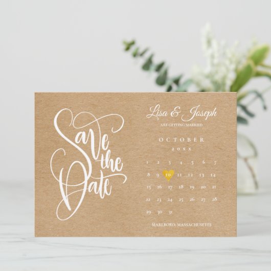 Rustic Boho Calendar Gold Liebe Herz Save The Date (Stehend Vorderseite)