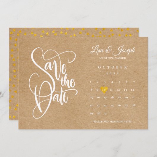 Rustic Boho Calendar Gold Liebe Herz Save The Date (Vorne/Hinten)