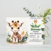 Rustic Boho Charm Giraffe Babydusche Einladung (Stehend Vorderseite)