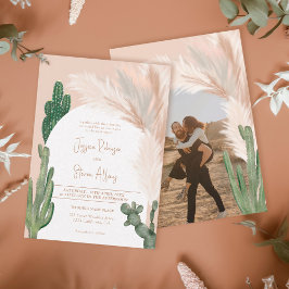 Rustic Boho chic cactus pampas arch Foto Hochzeit Einladung