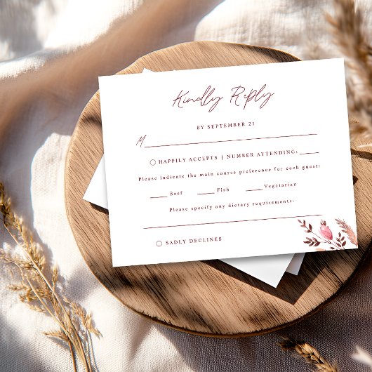 Rustic Boho Chic Fall Wildblume Wedding RSVP Card