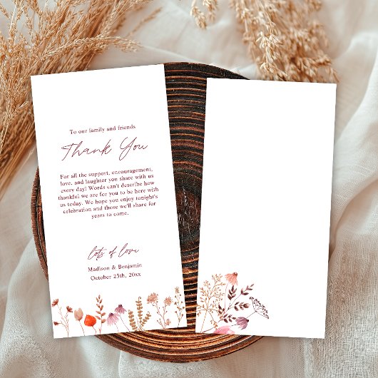 Rustic Boho Chic Fall Wildblumen Hochzeit Dankeskarte