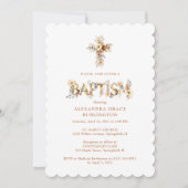 Rustic Boho Chic Floral Cross Baptism TMF26 Einladung (Vorderseite)
