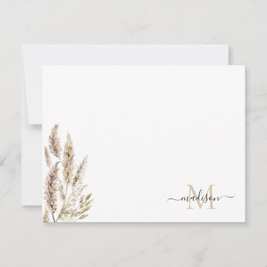 Rustic Boho Chic Pampas Grass Palm Blätter Monogra Mitteilungskarte (Vorderseite)