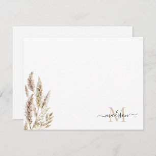 Rustic Boho Chic Pampas Grass Palm Blätter Monogra Mitteilungskarte